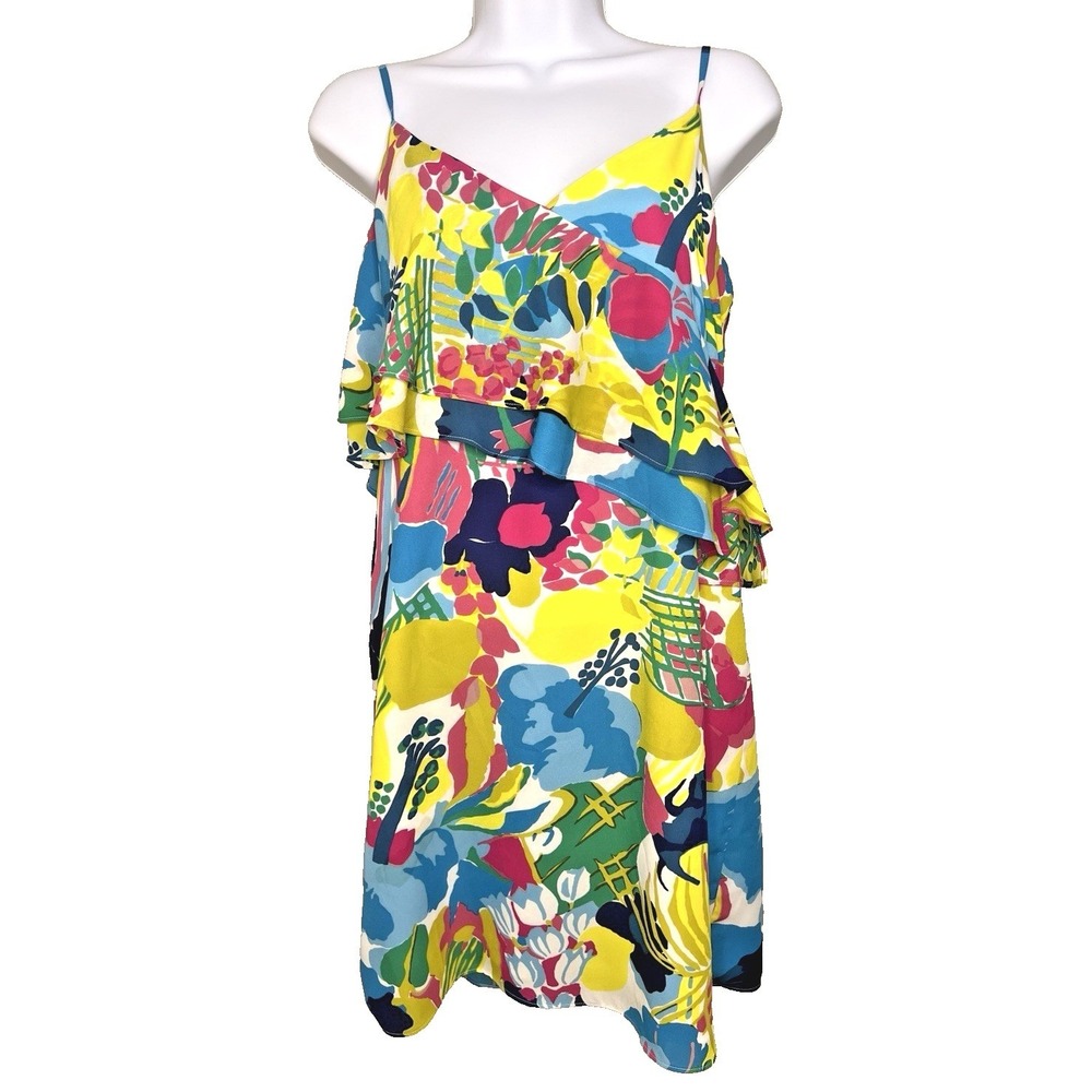 J.Crew Floral Ruffle Cami Mini Dress Womens 4 Yellow Blue Tropical Bright Summer